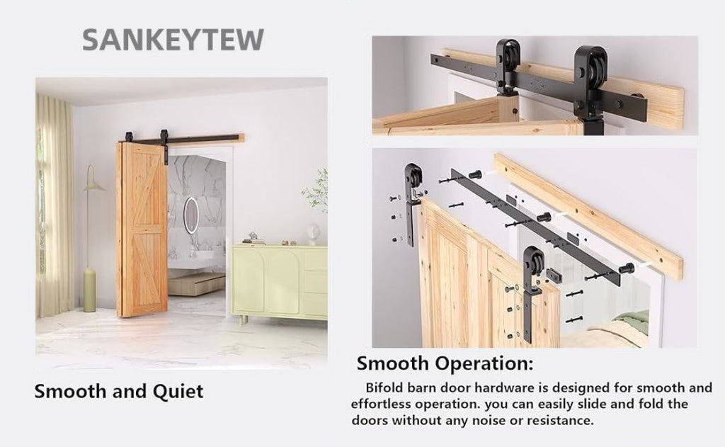 SANKEYTEW 3.3FT Bifold Barn Door Hardware Kit | Black Carbon Steel