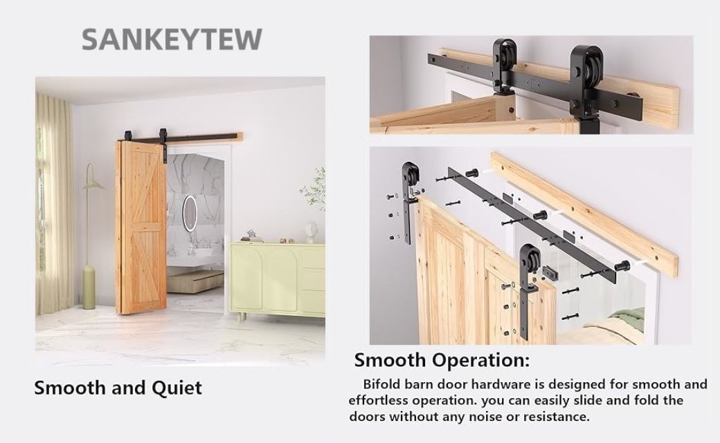 SANKEYTEW 3.3FT Bifold Barn Door Hardware Kit | Black Carbon Steel