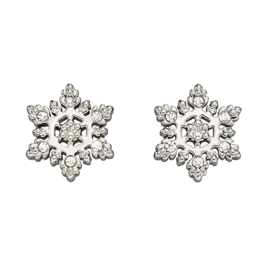 Gecko Kidsmas Snowflake Stud Earrings – Silver Plated Crystal Brass
