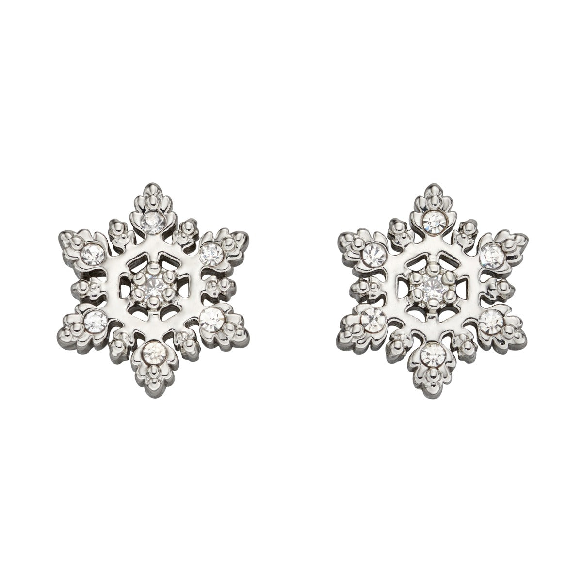 Gecko Kidsmas Snowflake Stud Earrings – Silver Plated Crystal Brass