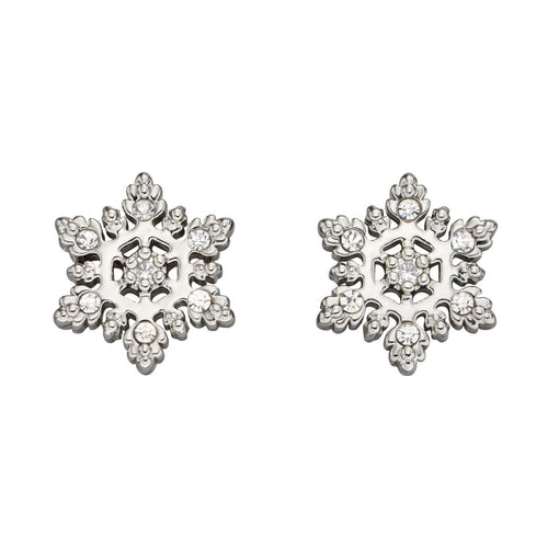 Gecko Kidsmas Snowflake Stud Earrings – Silver Plated Crystal Brass