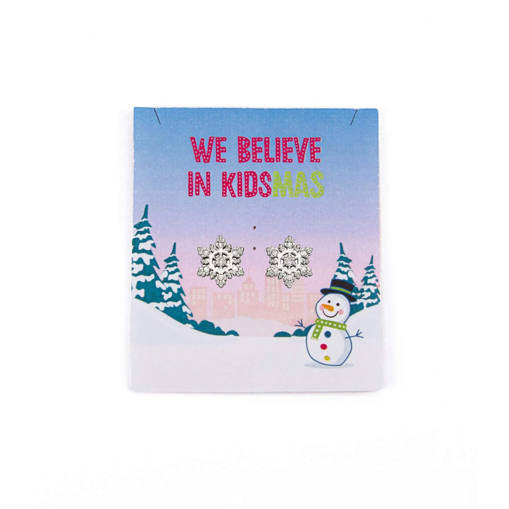 Gecko Kidsmas Snowflake Stud Earrings – Silver Plated Crystal Brass