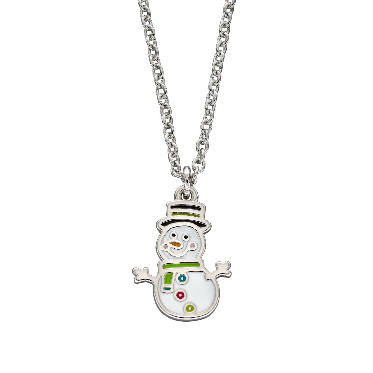 Gecko Kidsmas Snowman Necklace | Silver Plated Brass & Enamel Jewelry