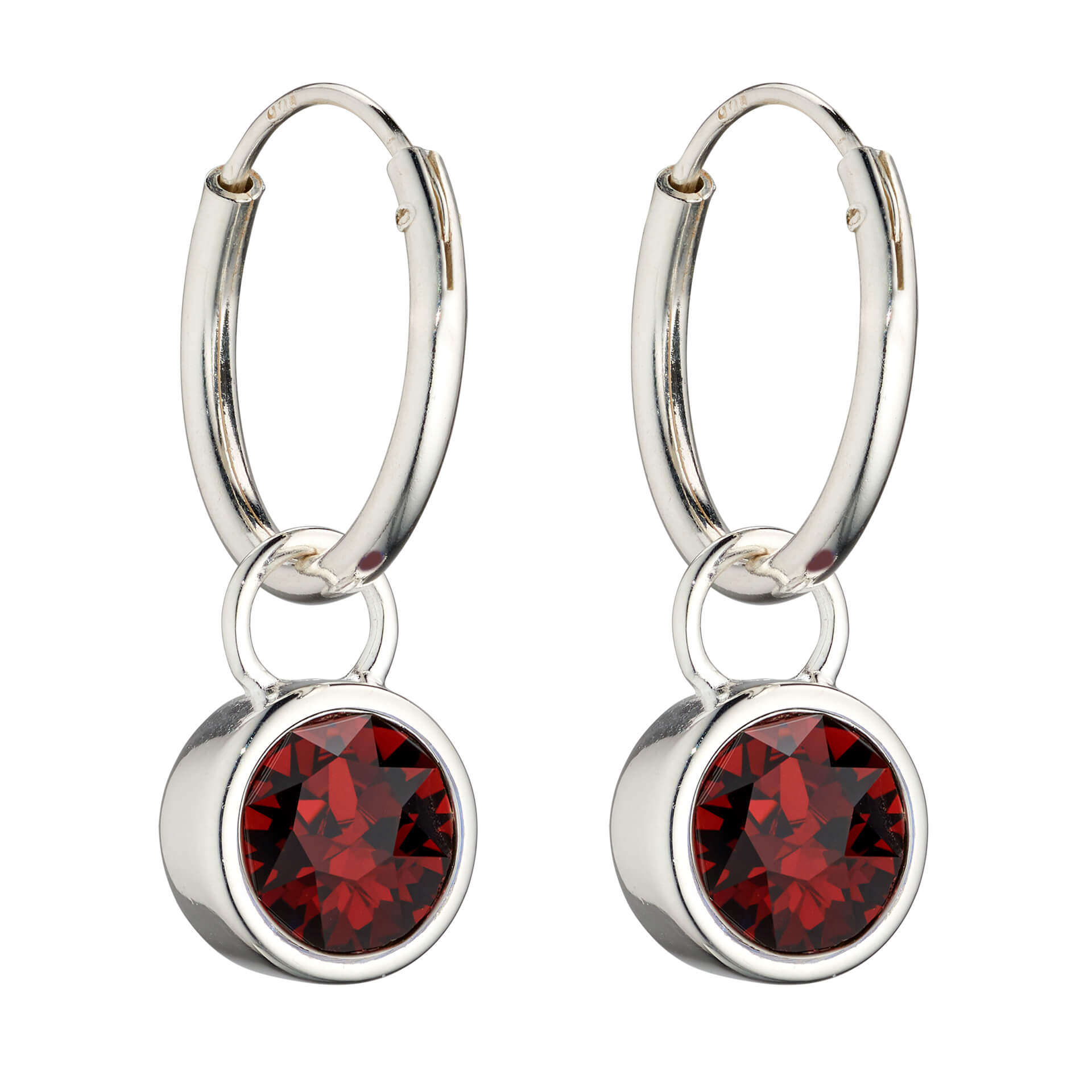Gecko Jewellery Crystal Birthstone Hoop Earring Charms in Sterling Silver
