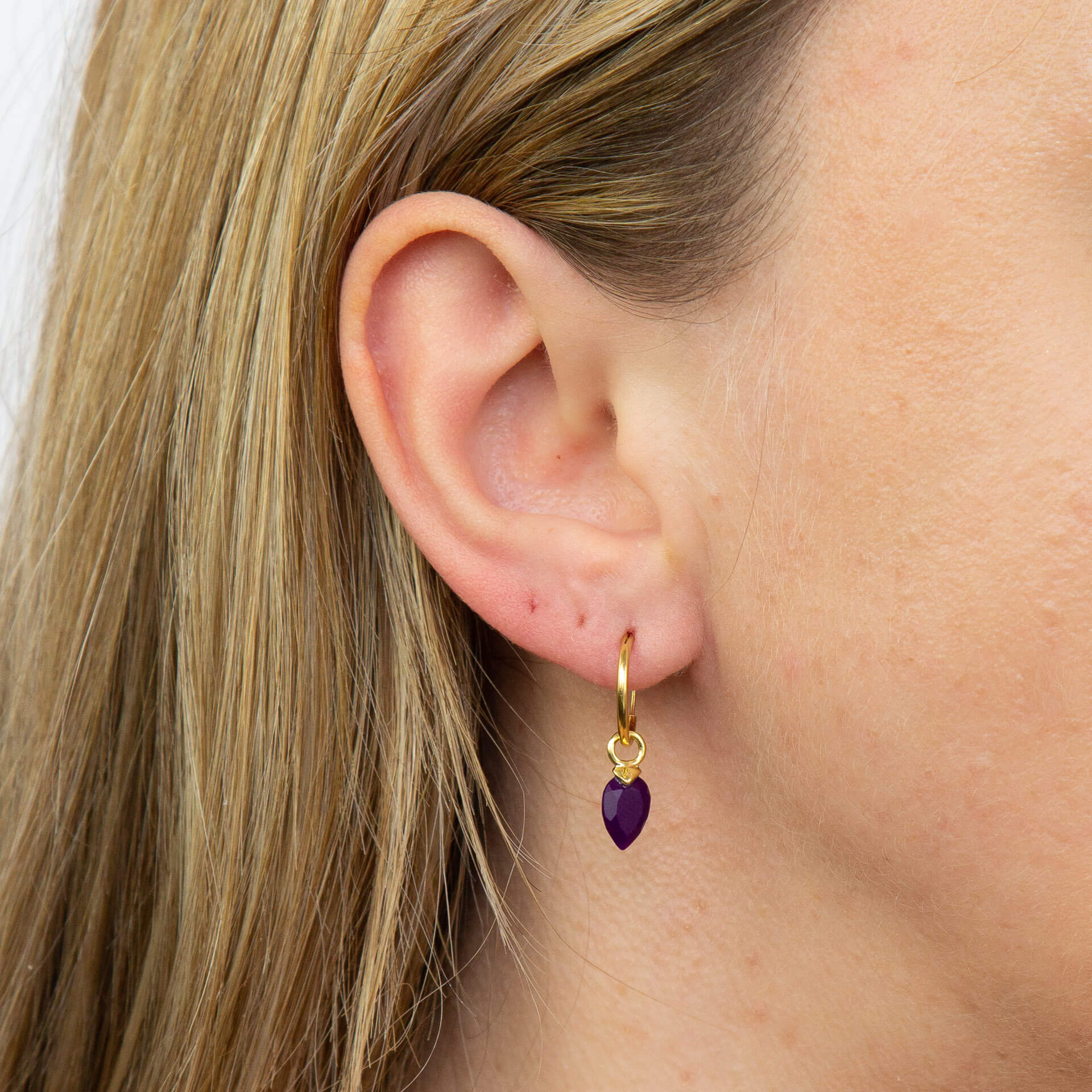 Gecko Jewellery Chalcedony Birthstone Hoop Earring Charms - Gold Plated