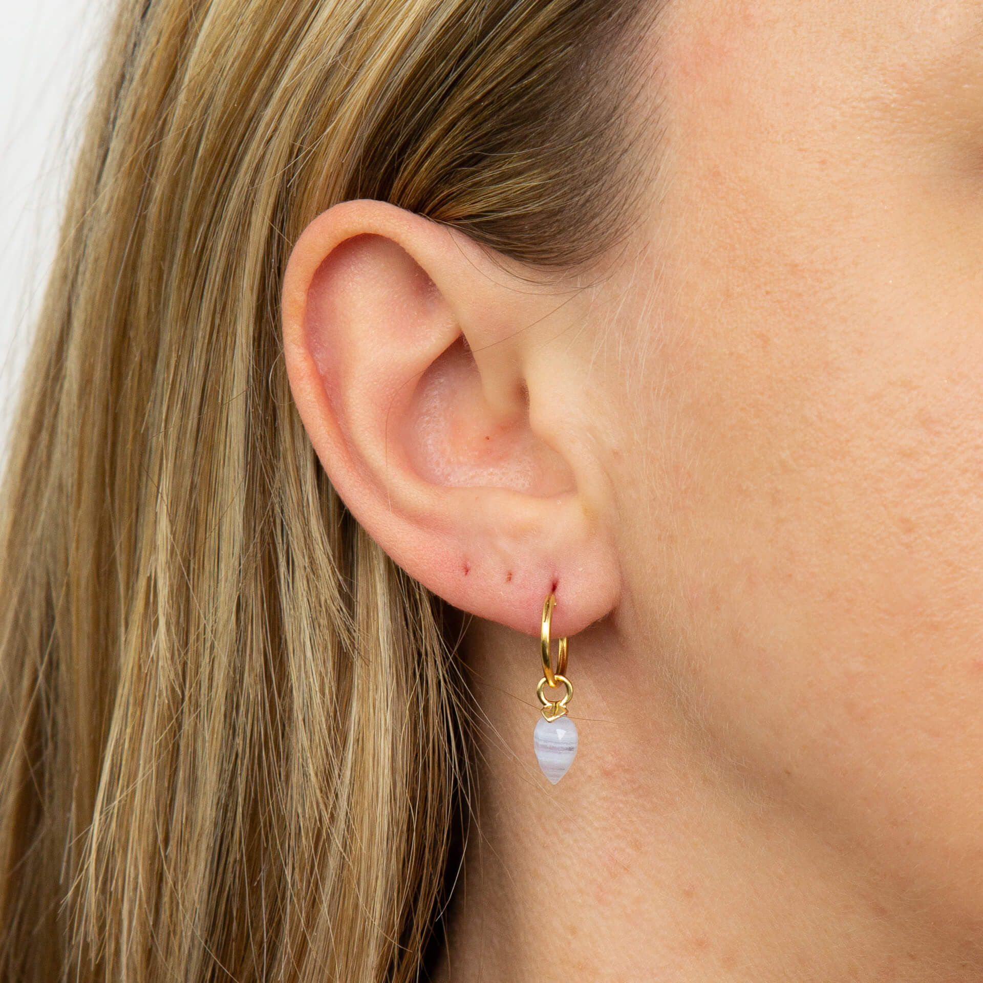 Gecko Jewellery Chalcedony Birthstone Hoop Earring Charms - Gold Plated