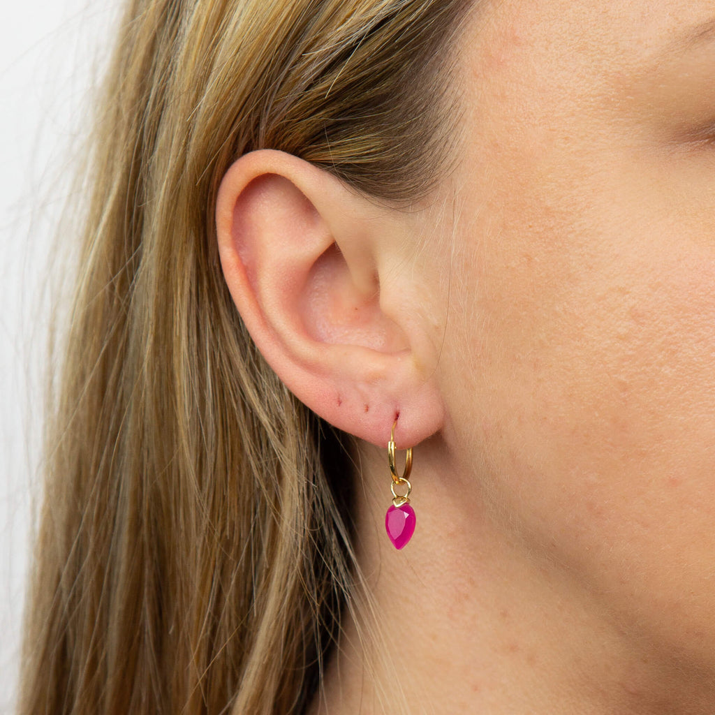 Gecko Jewellery Chalcedony Birthstone Hoop Earring Charms - Gold Plated
