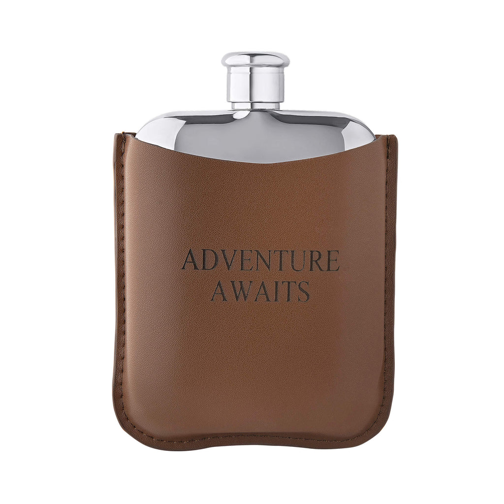 Gecko Jewellery | Engravable Stainless Steel Hip Flask with Leather Sleeve