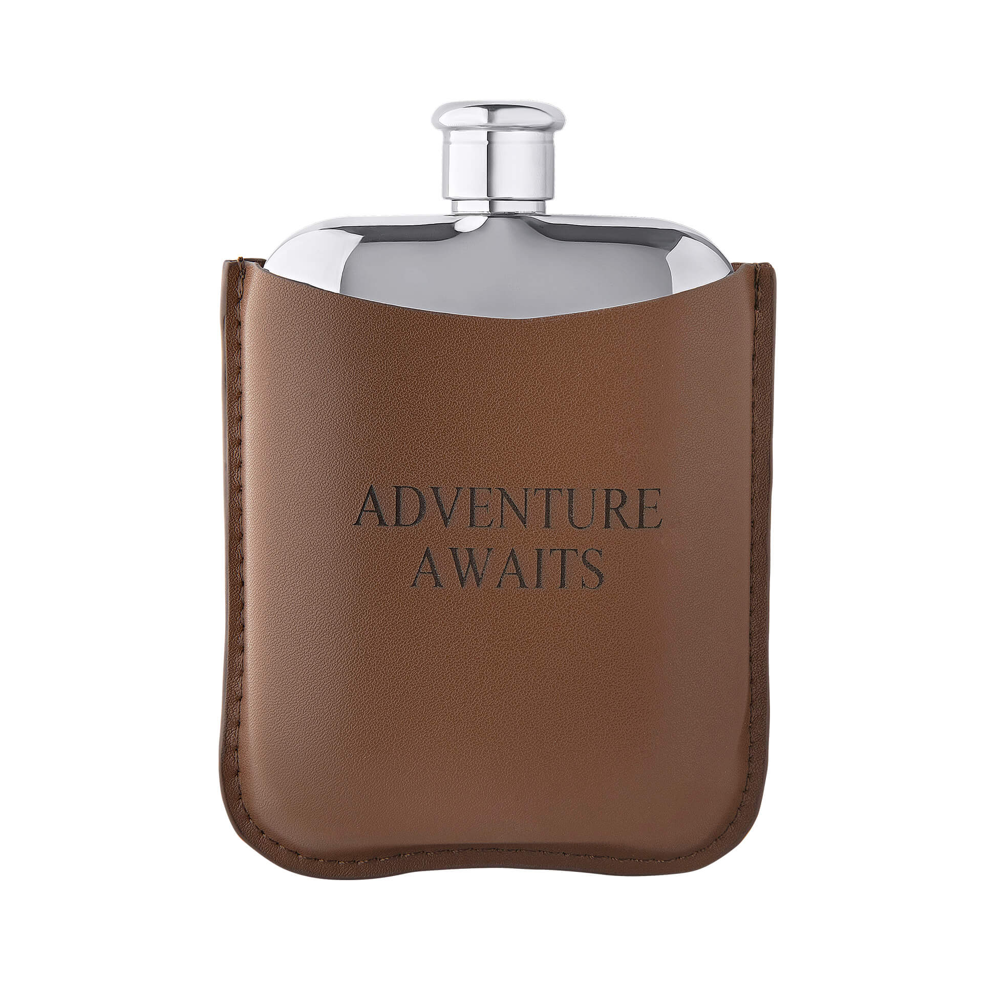 Gecko Jewellery | Engravable Stainless Steel Hip Flask with Leather Sleeve
