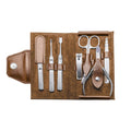 Gecko Jewellery Brown Leather & Stainless Steel Travel Manicure Set