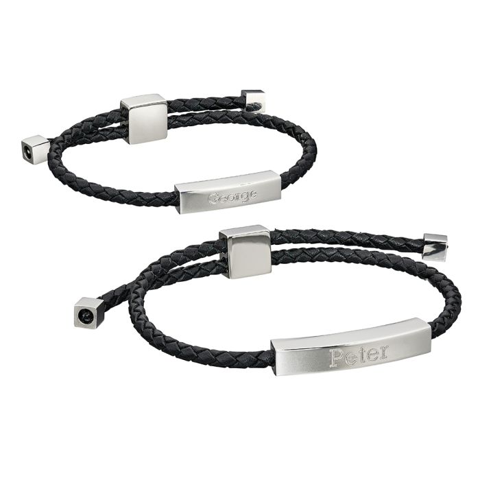 Gecko Jewellery Matching Leather Bracelet Kit – Engravable Black Set