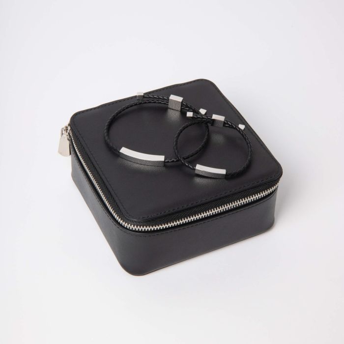 Gecko Jewellery Matching Leather Bracelet Kit – Engravable Black Set