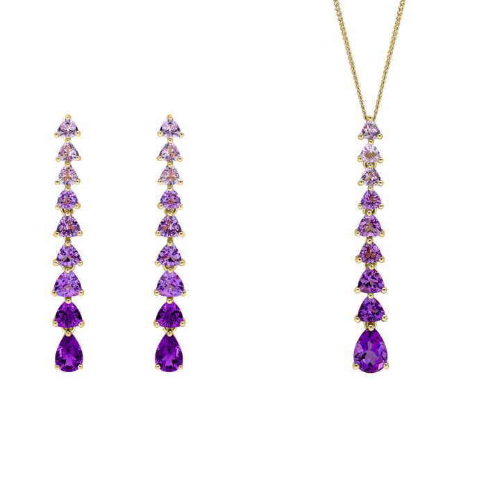 Gecko Jewellery 9ct Gold Amethyst Trillion and Pear Jewelry Set