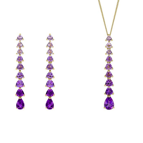Gecko Jewellery 9ct Gold Amethyst Trillion and Pear Jewelry Set