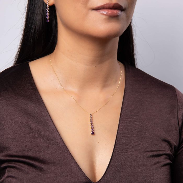 Gecko Jewellery 9ct Gold Amethyst Trillion and Pear Jewelry Set