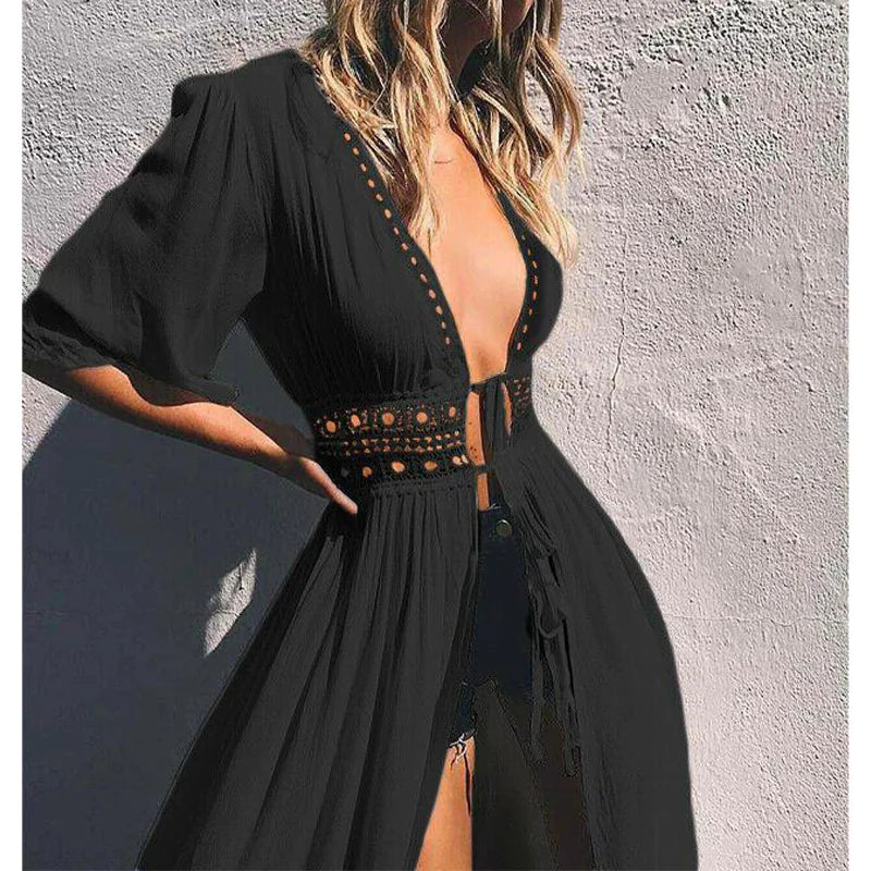 Lace Trim Tie Cardigan and Bikini Cover-Up